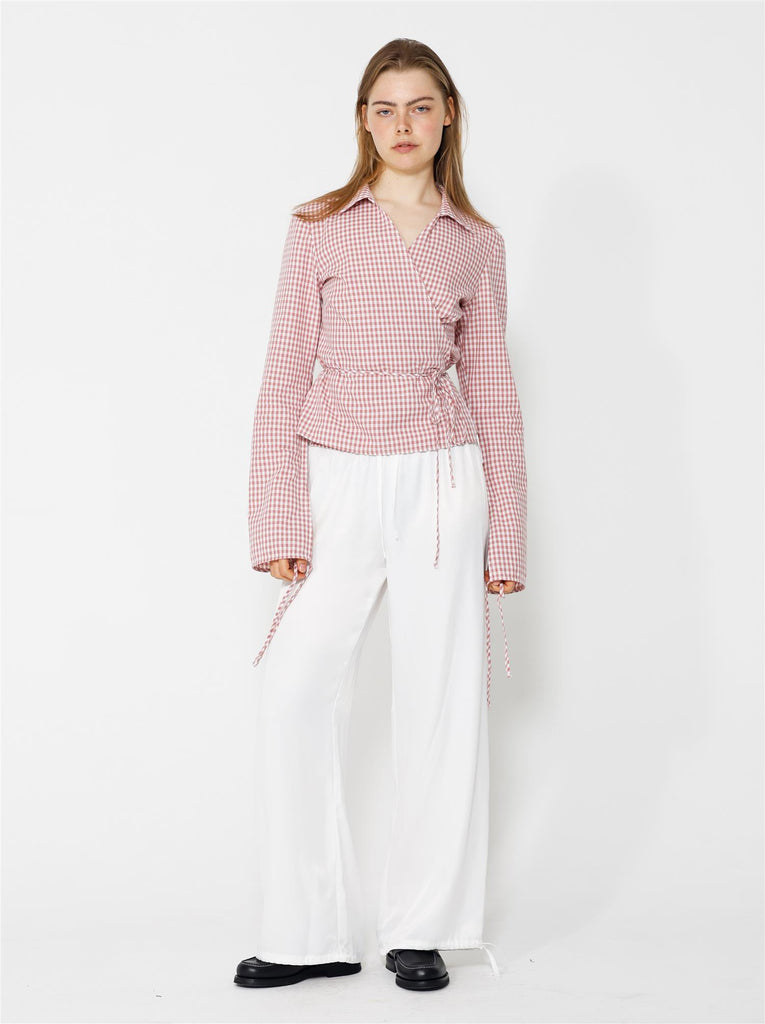 Lucja Wrap Top - Pink/White Checks - F5 Concept Store