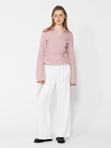 Lucja Wrap Top - Pink/White Checks - F5 Concept Store