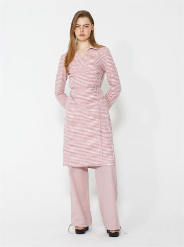 Lucja Wrap Dress - Pink/White Checks - F5 Concept Store